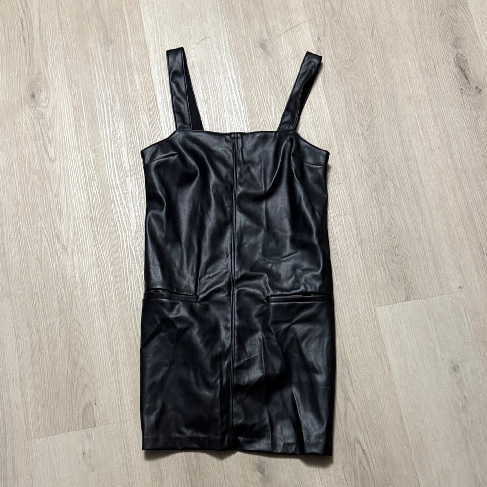 Abercrombie & Fitch Black Faux Leather Swuare Neck Sleeveless Mini Dress